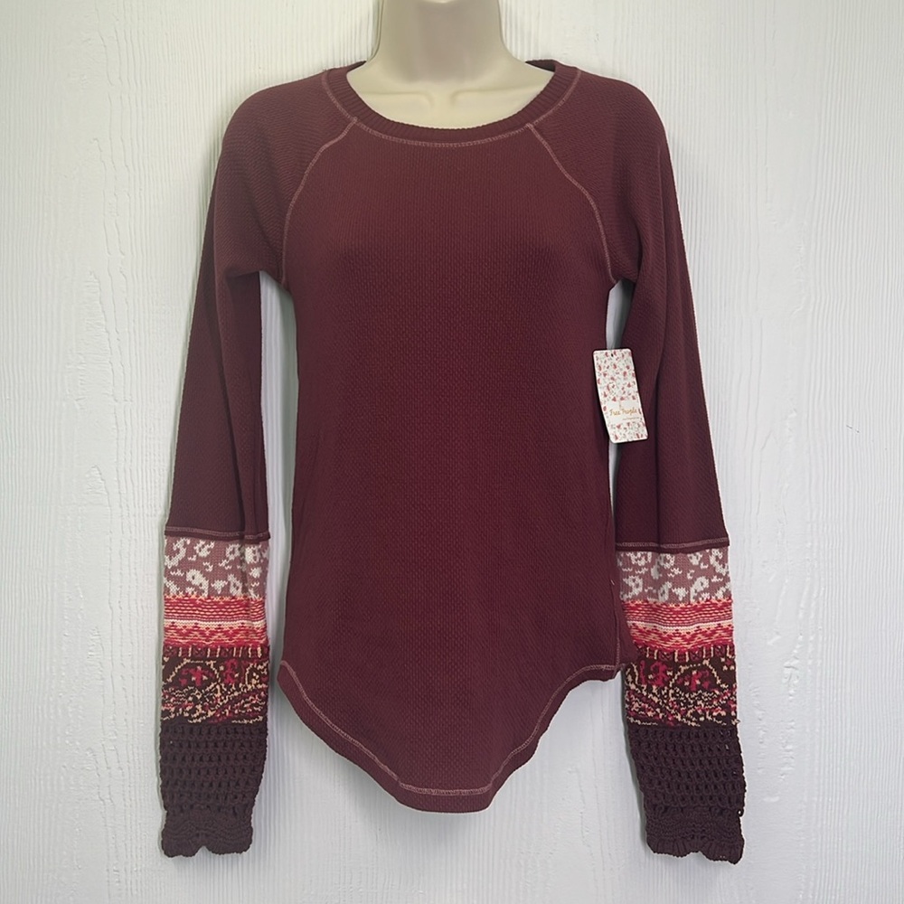 Free People - NWT In The Mix Rio Vino Thermal Long Sleeve Fun Top Size Medium - Picture 2 of 12